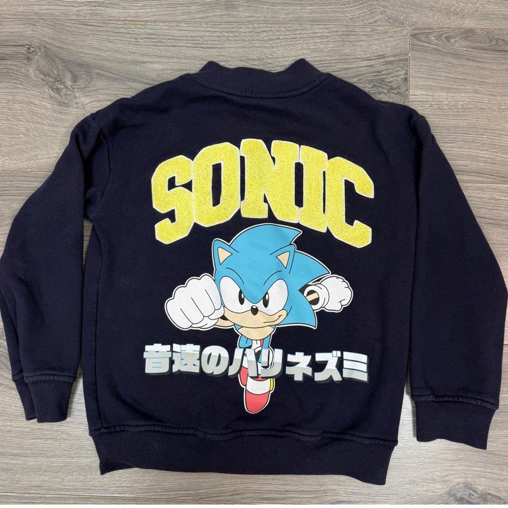Sonic the Hedgehog Kids Navy Blue Bomber Varsity‎ Jacket Snap Front Size Medium